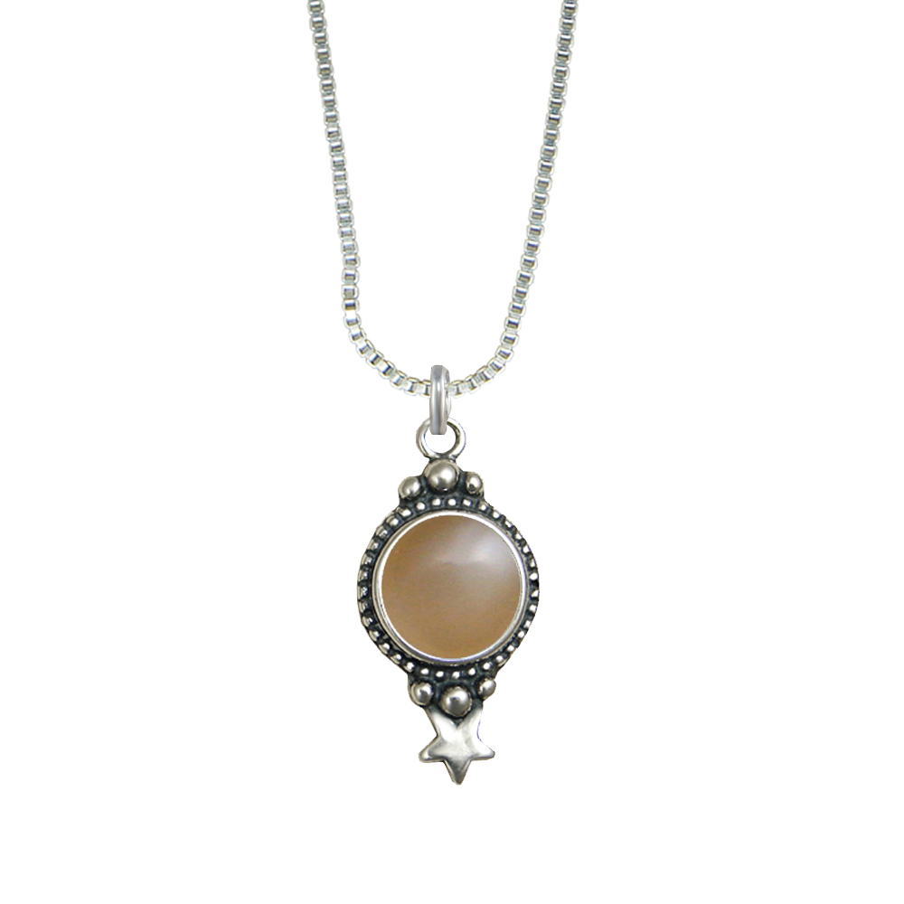Sterling Silver Gemstone Necklace With Peach Moonstone